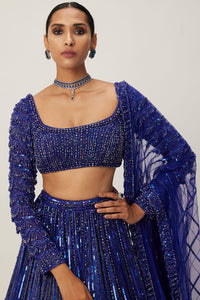 Cocktail Blue Linear Embroidered Lehenga Set