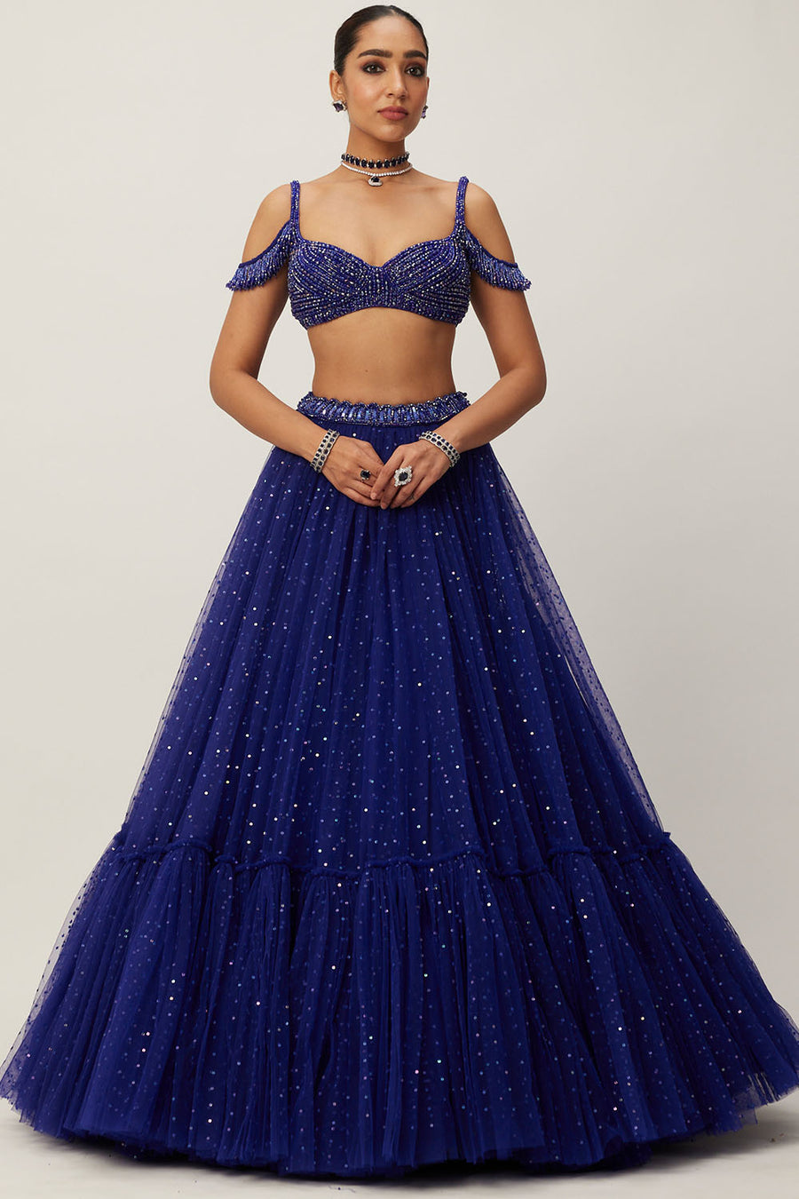 Cocktail Blue Tulle Lehenga Set