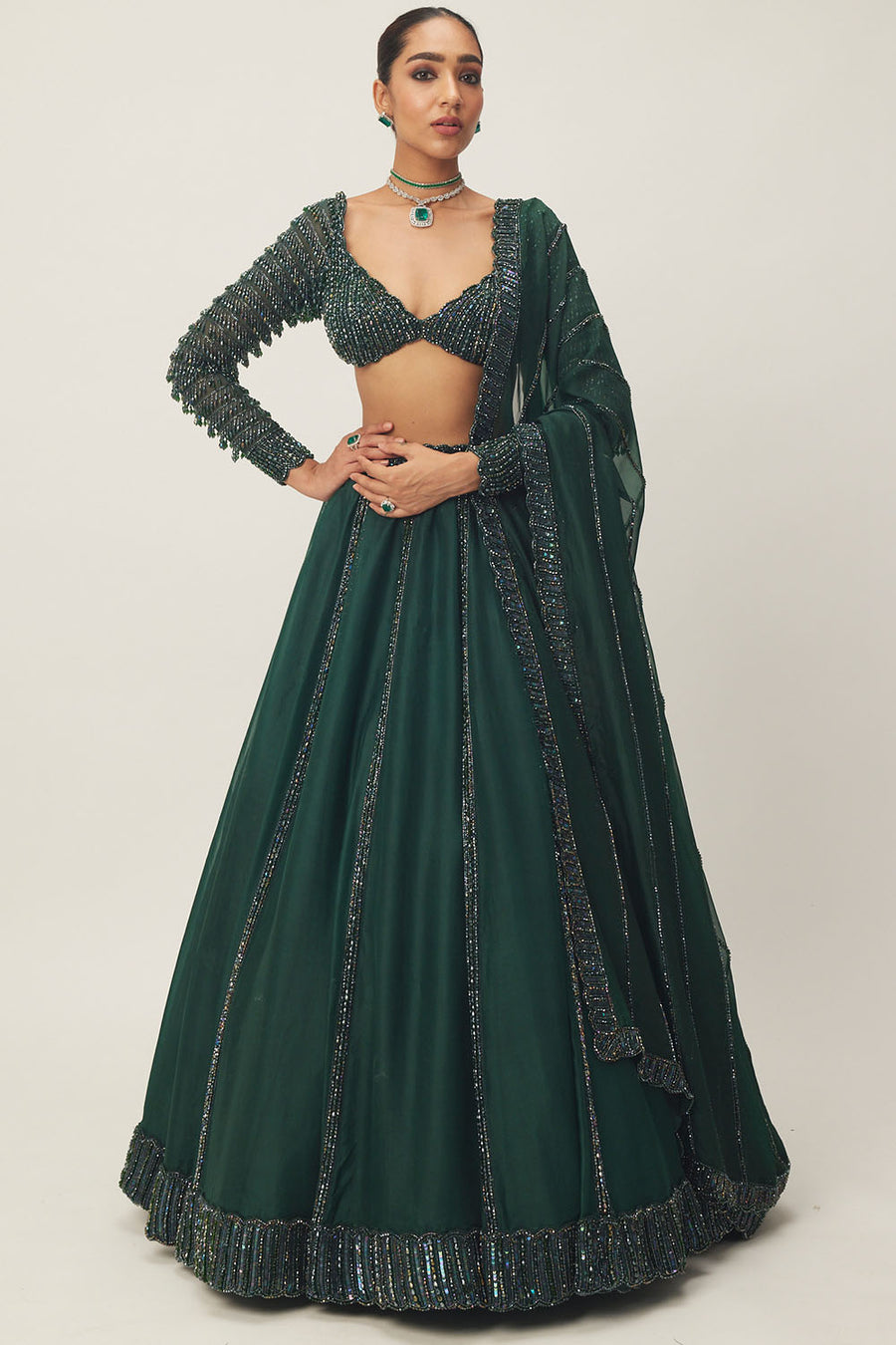 Jade Green Organza Lehenga Set