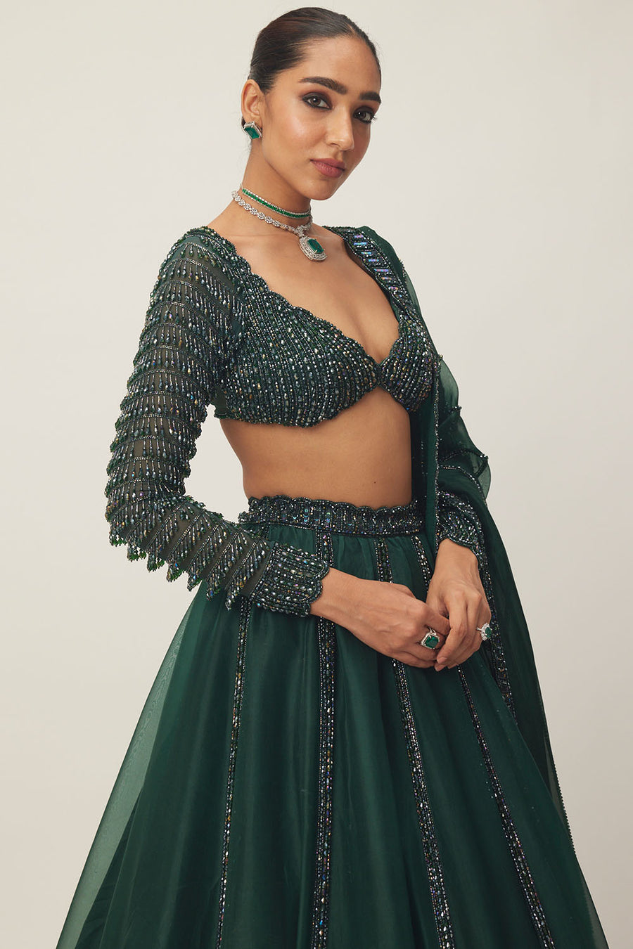 Jade Green Organza Lehenga Set