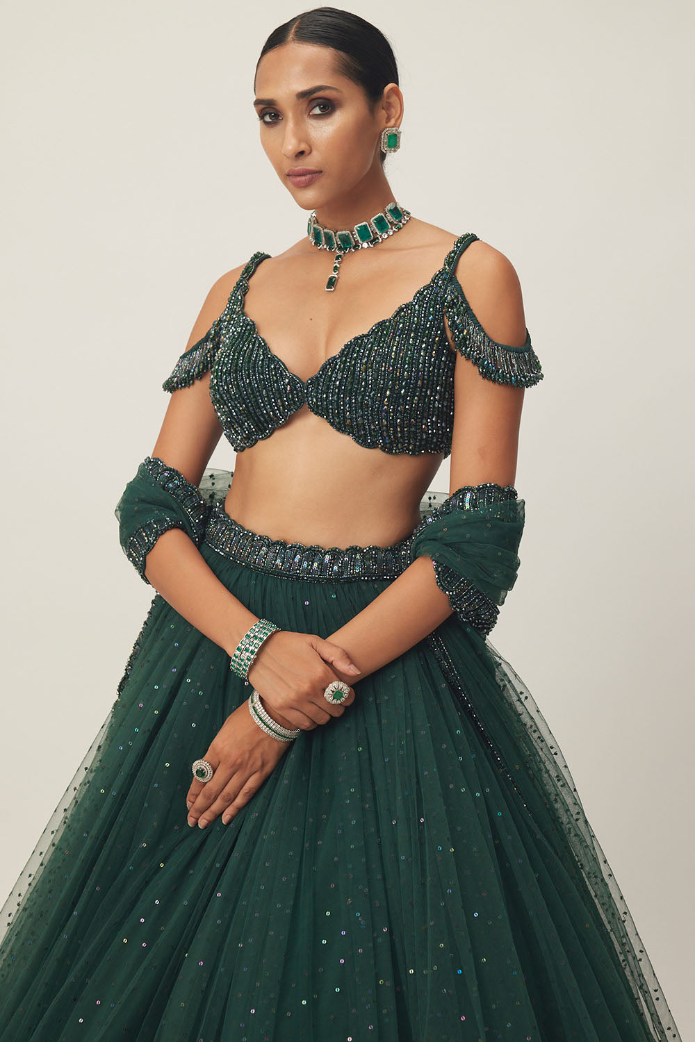 Jade Green Tulle Lehenga Set