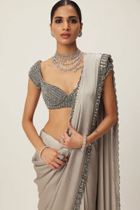 Crystal Grey Satin Saree Set