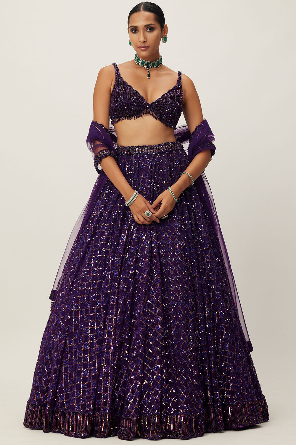 Purple Crystal Embroidered Lehenga Set