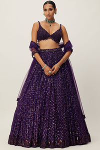 Purple Crystal Embroidered Lehenga Set