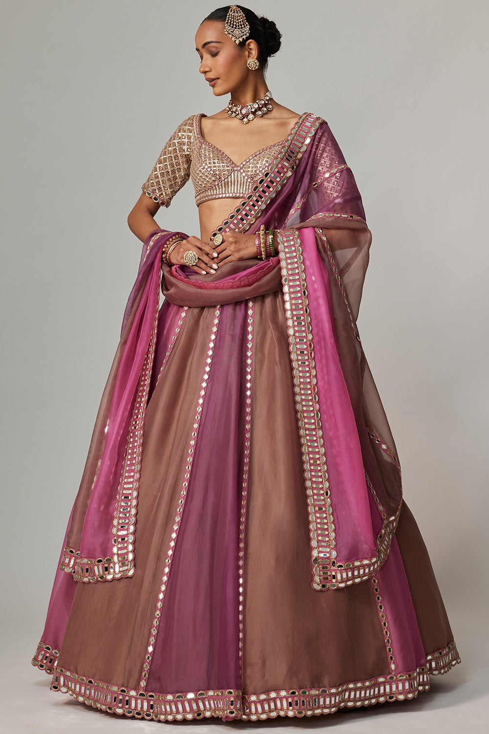 Mud Mauve Lehenga with Elbow Sleeve Blouse