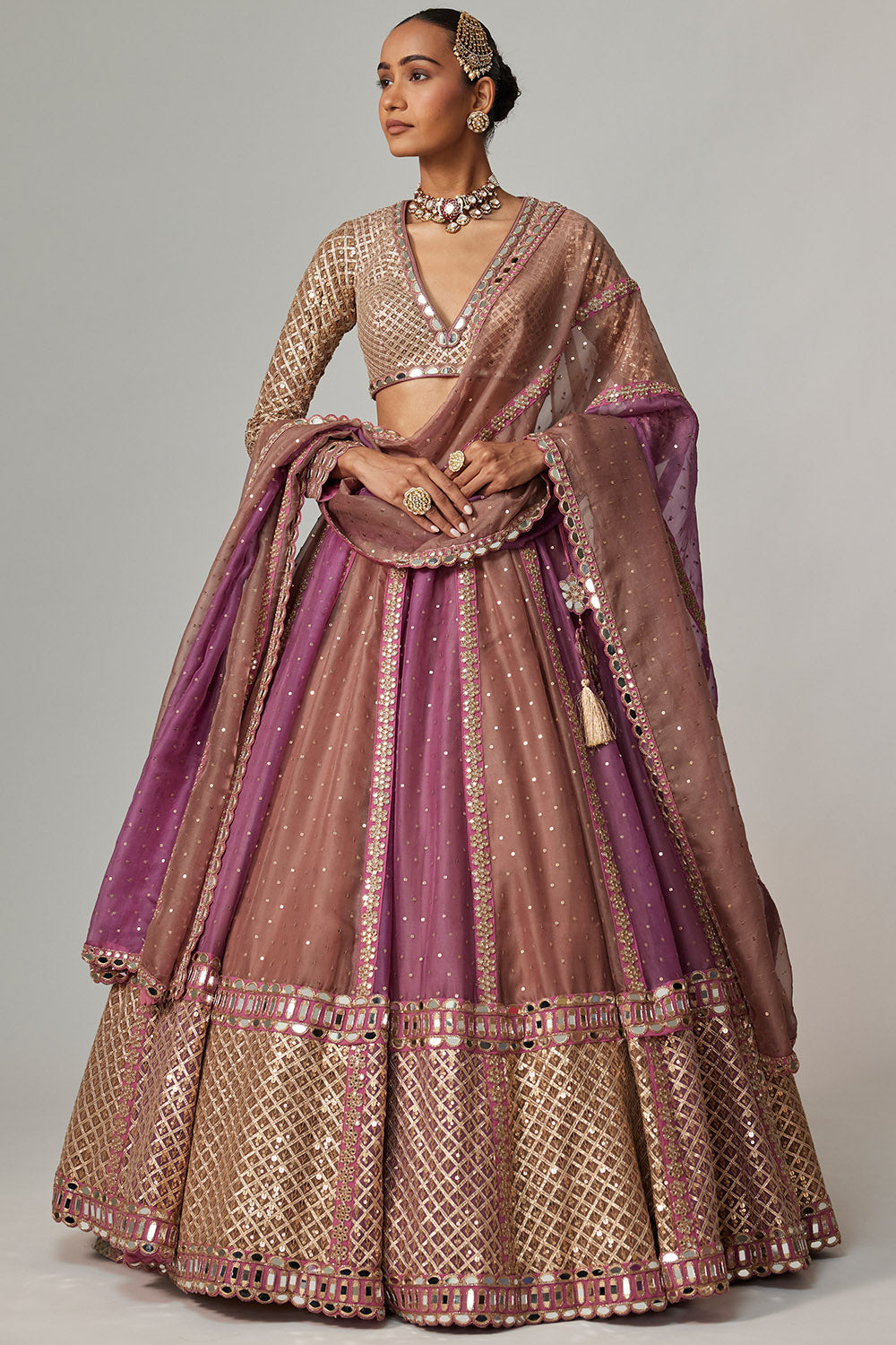 Mud Mauve Lehenga with Full Sleeve Blouse