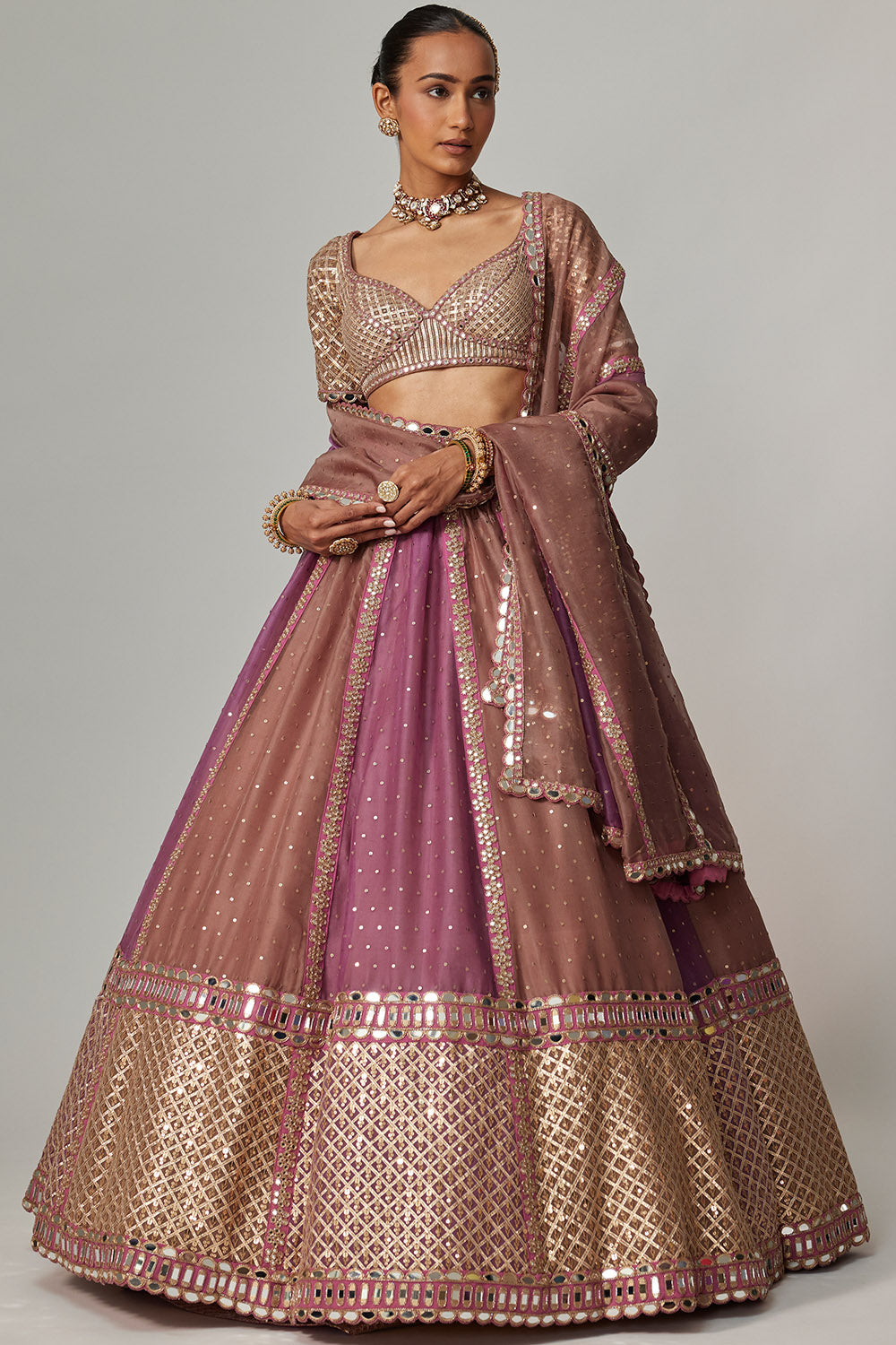 Mud Mauve Lehenga with Elbow Sleeve Blouse