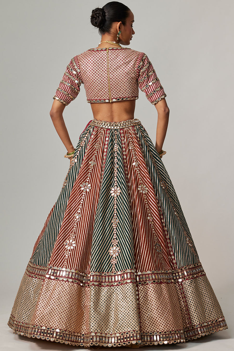 Cranberry Flower Linear Lehenga Set