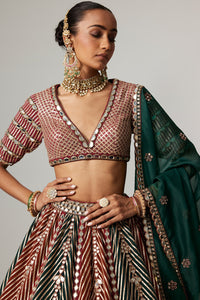 Cranberry Flower Linear Lehenga Set