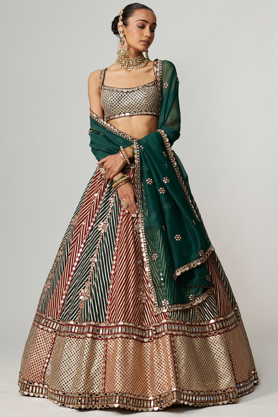 Cranberry Flower Linear Lehenga Set