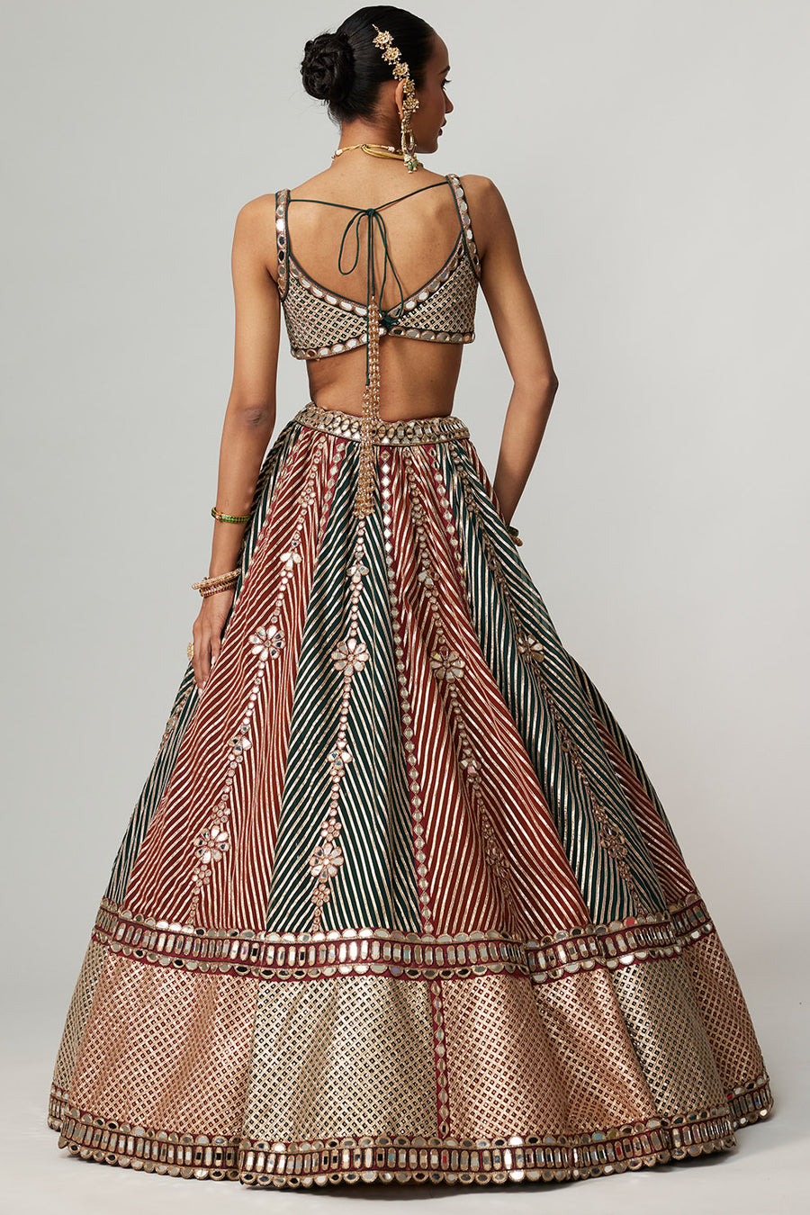Cranberry Flower Linear Lehenga Set