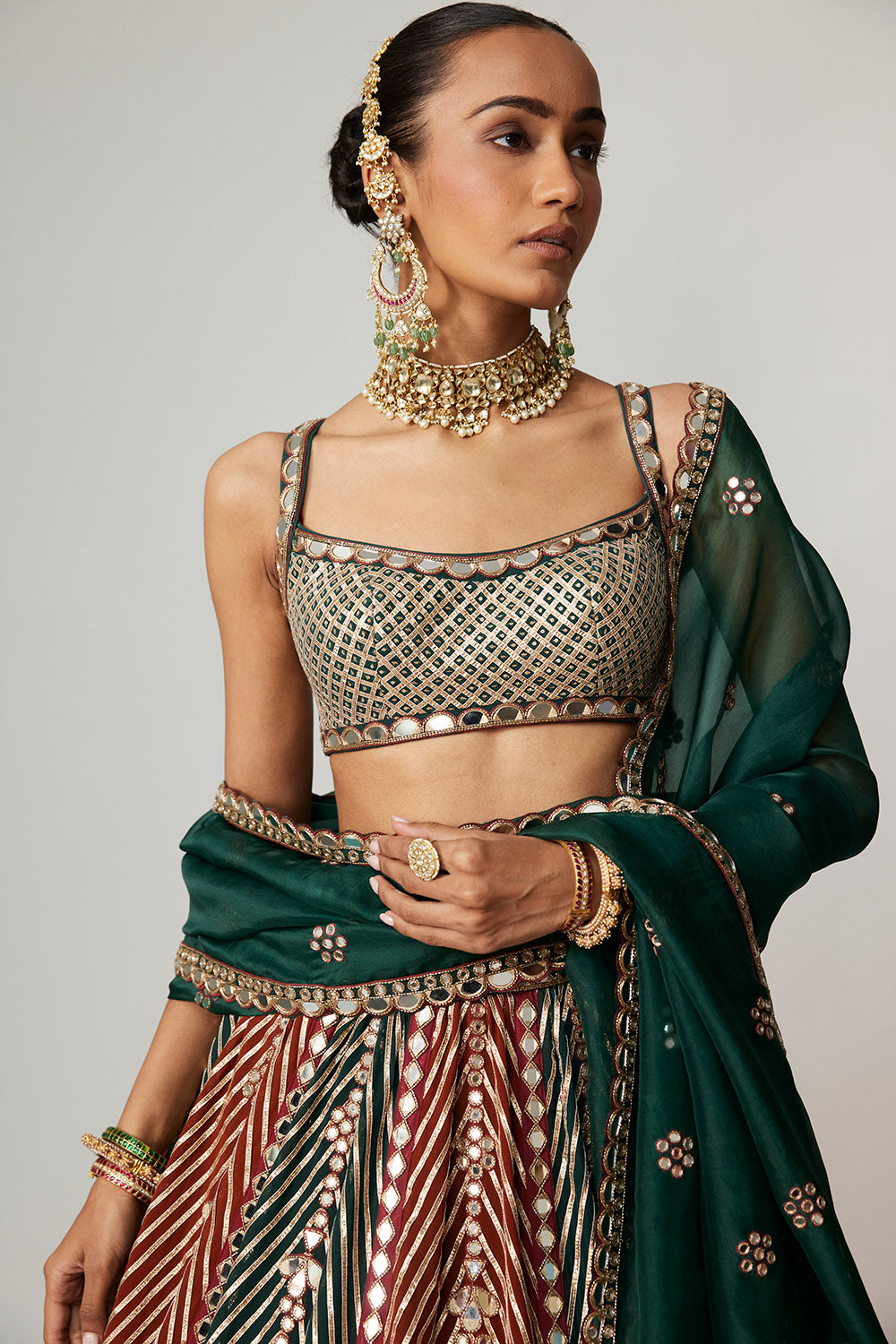 Cranberry Flower Linear Lehenga Set