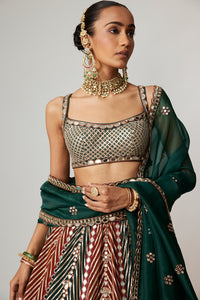 Cranberry Flower Linear Lehenga Set