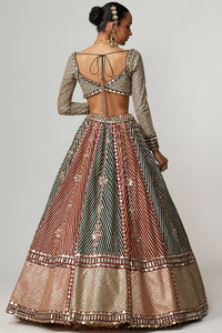 Cranberry Flower Linear Lehenga Set