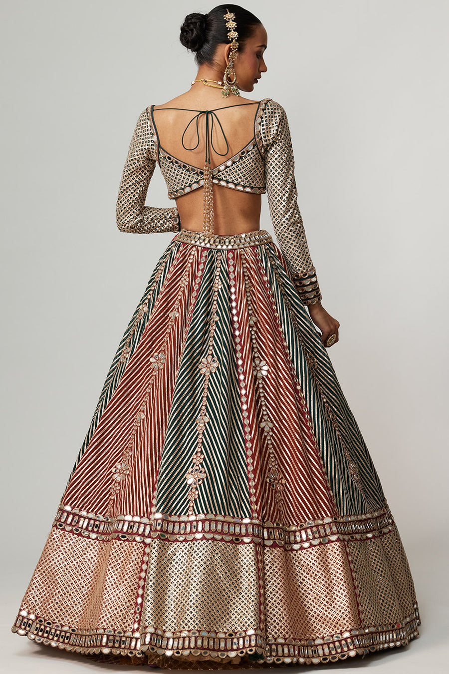 Cranberry Flower Linear Lehenga Set