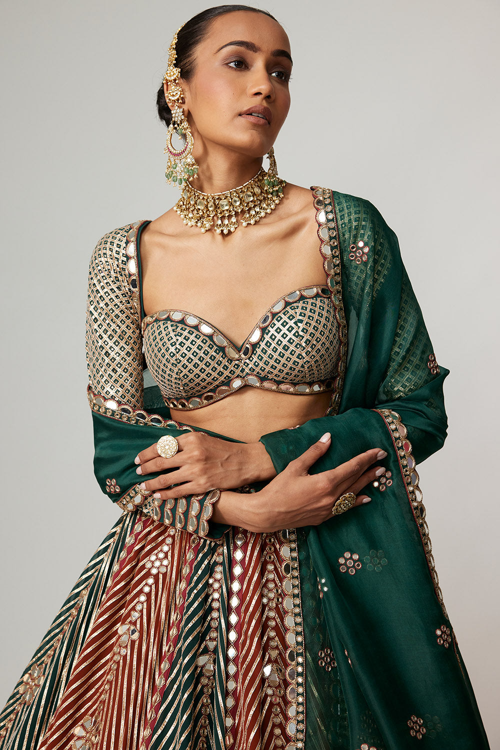 Cranberry Flower Linear Lehenga Set