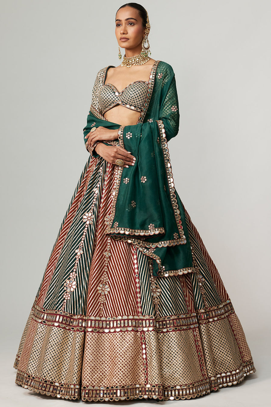 Cranberry Flower Linear Lehenga Set