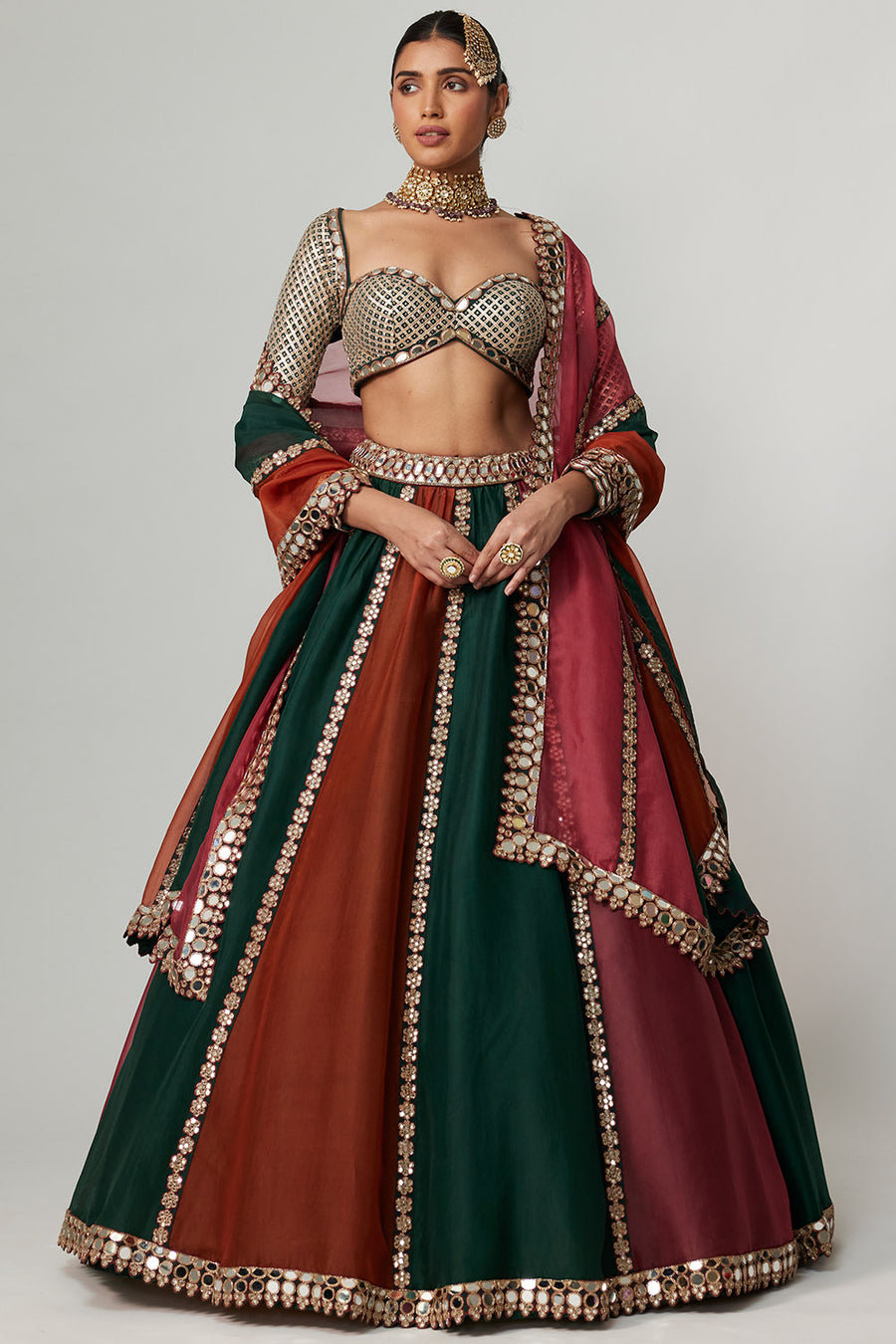 Cranberry Linear Lehenga Set