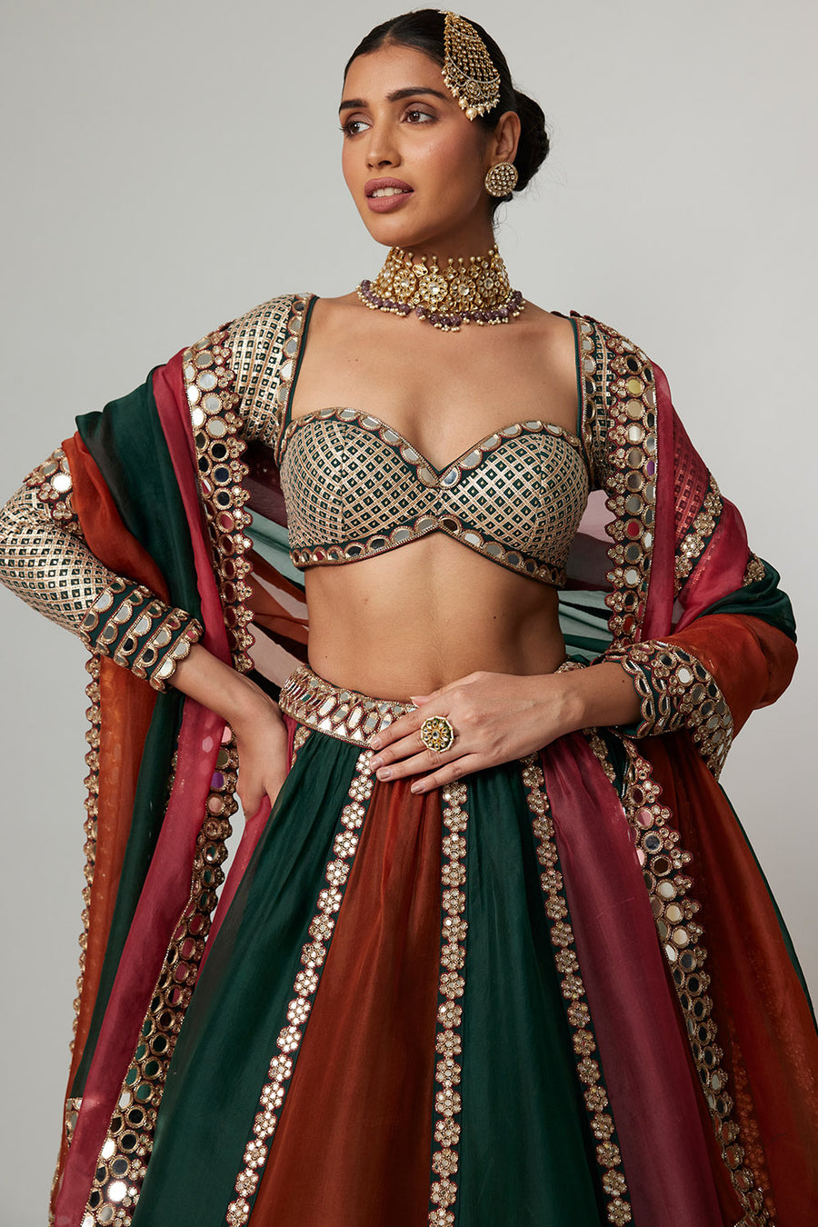 Cranberry Linear Lehenga Set