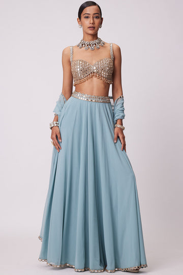 Powder Blue Mirror Lehenga Pant Set