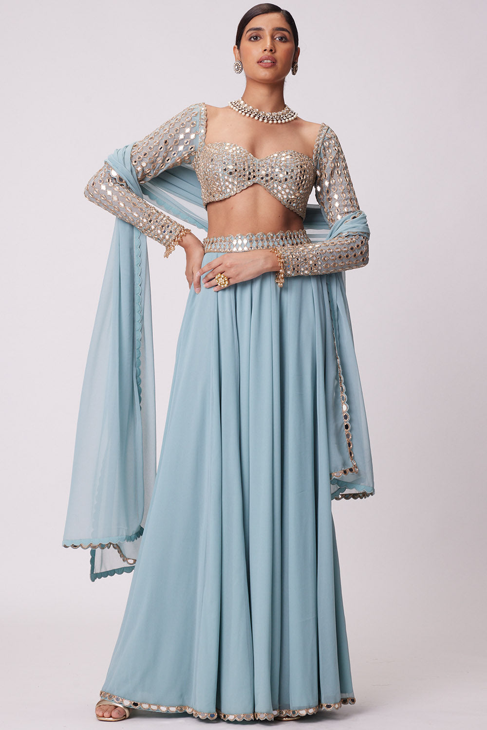 Powder Blue Lehenga Pants Set