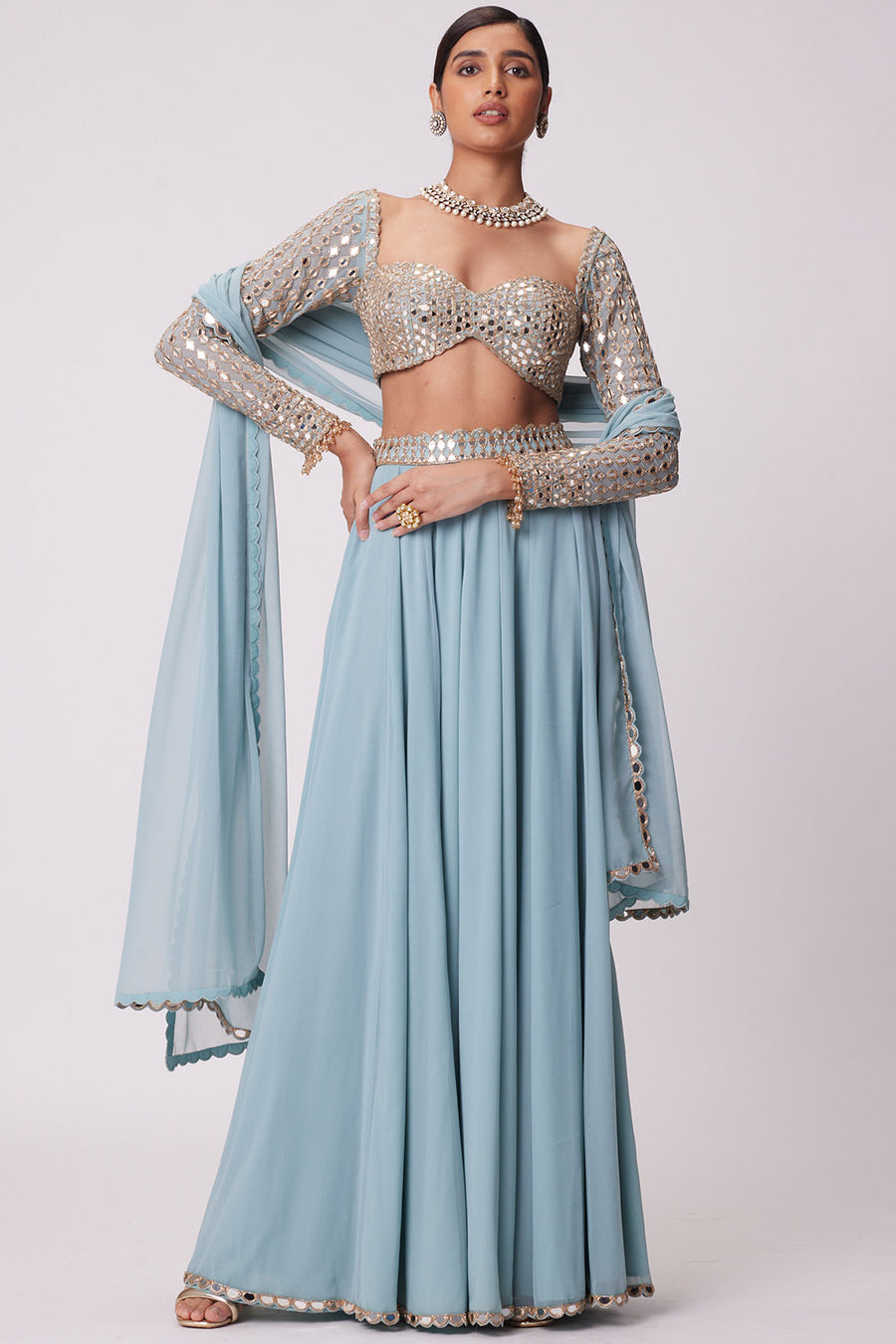 Powder Blue Lehenga Pants Set