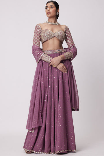 Mud Mauve Mirror Embroidered Lehenga Pant Set