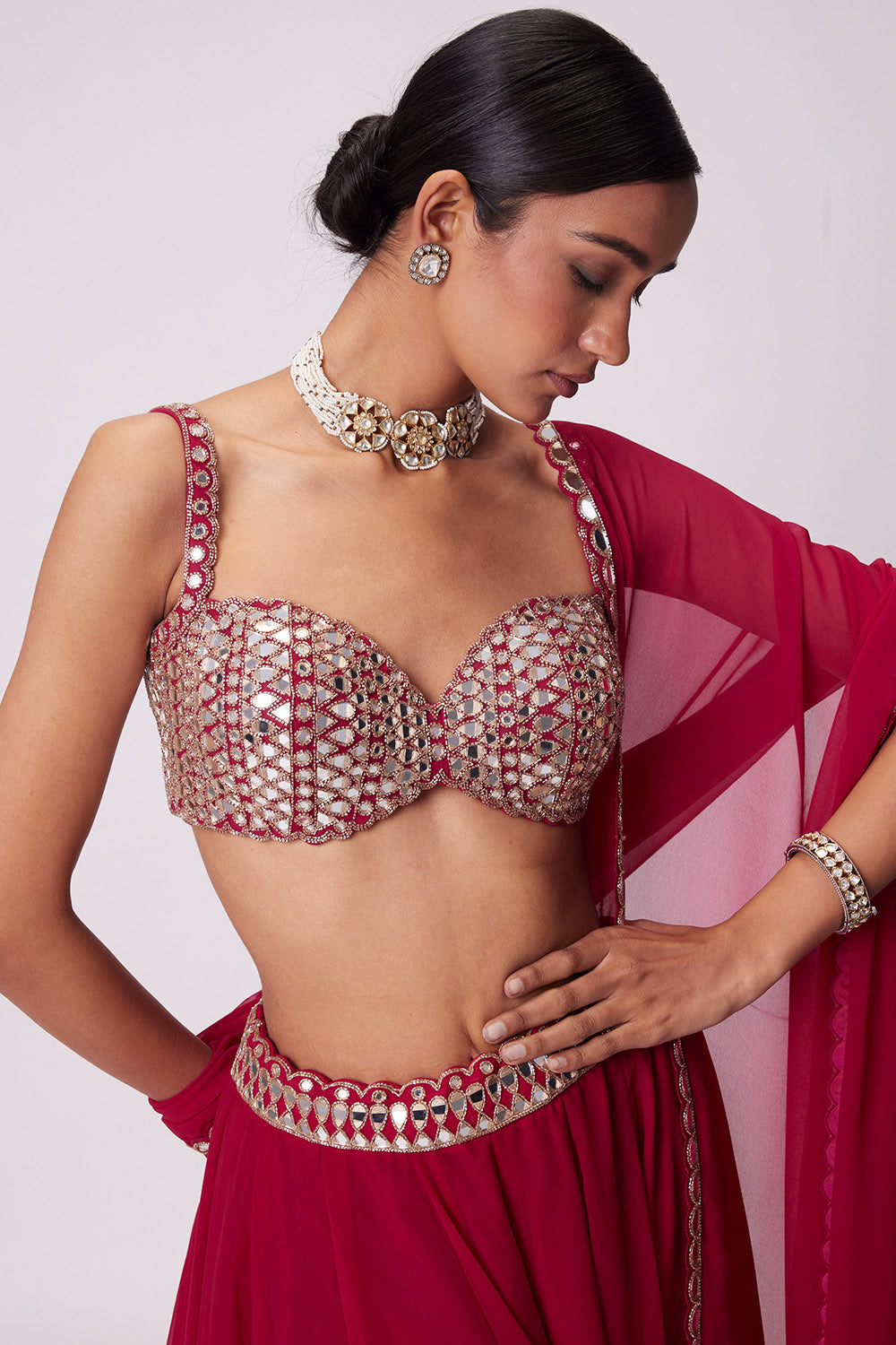 Crimson Red Lehenga Pants Set