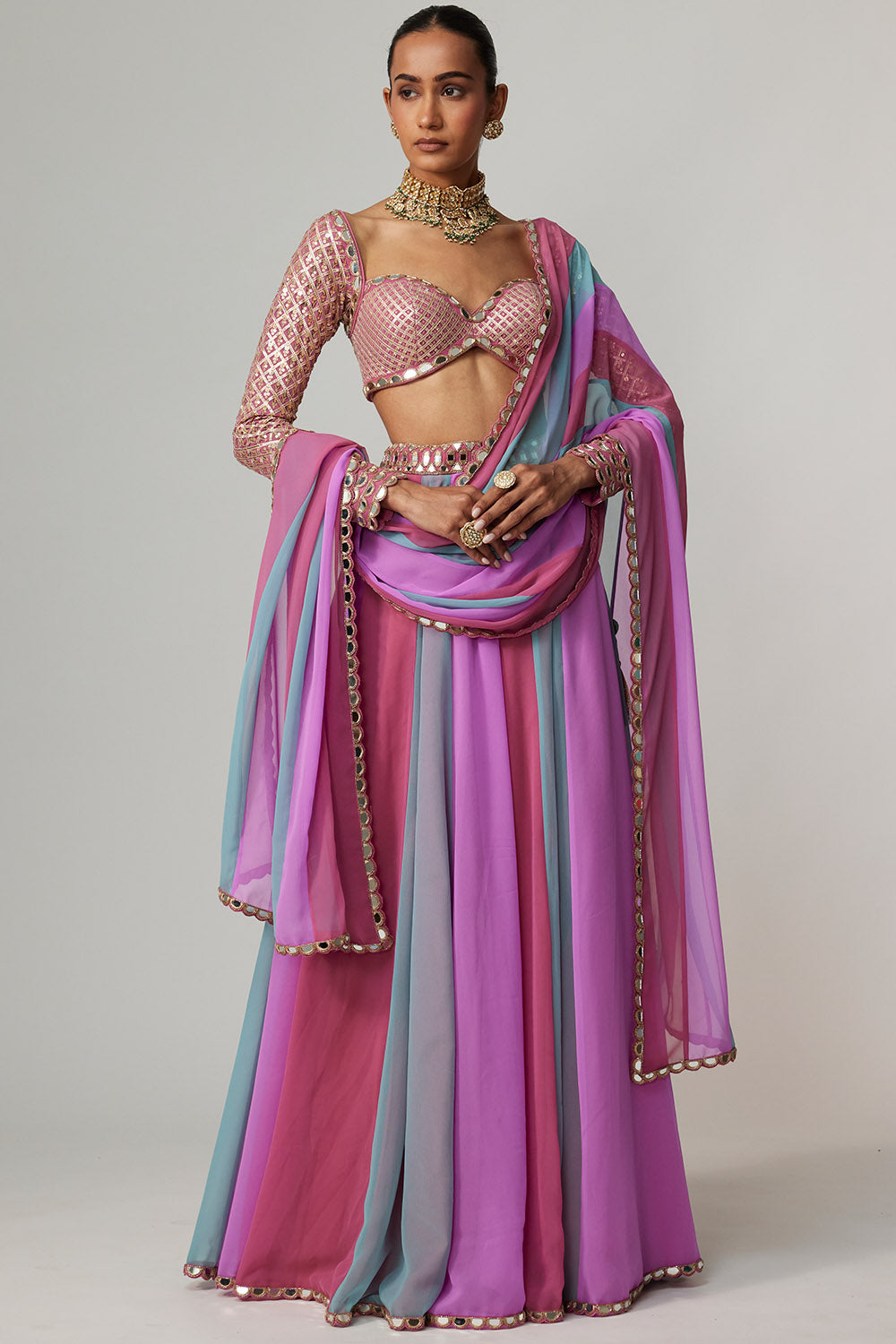 Mauve Multicolour Lehenga Pants Set