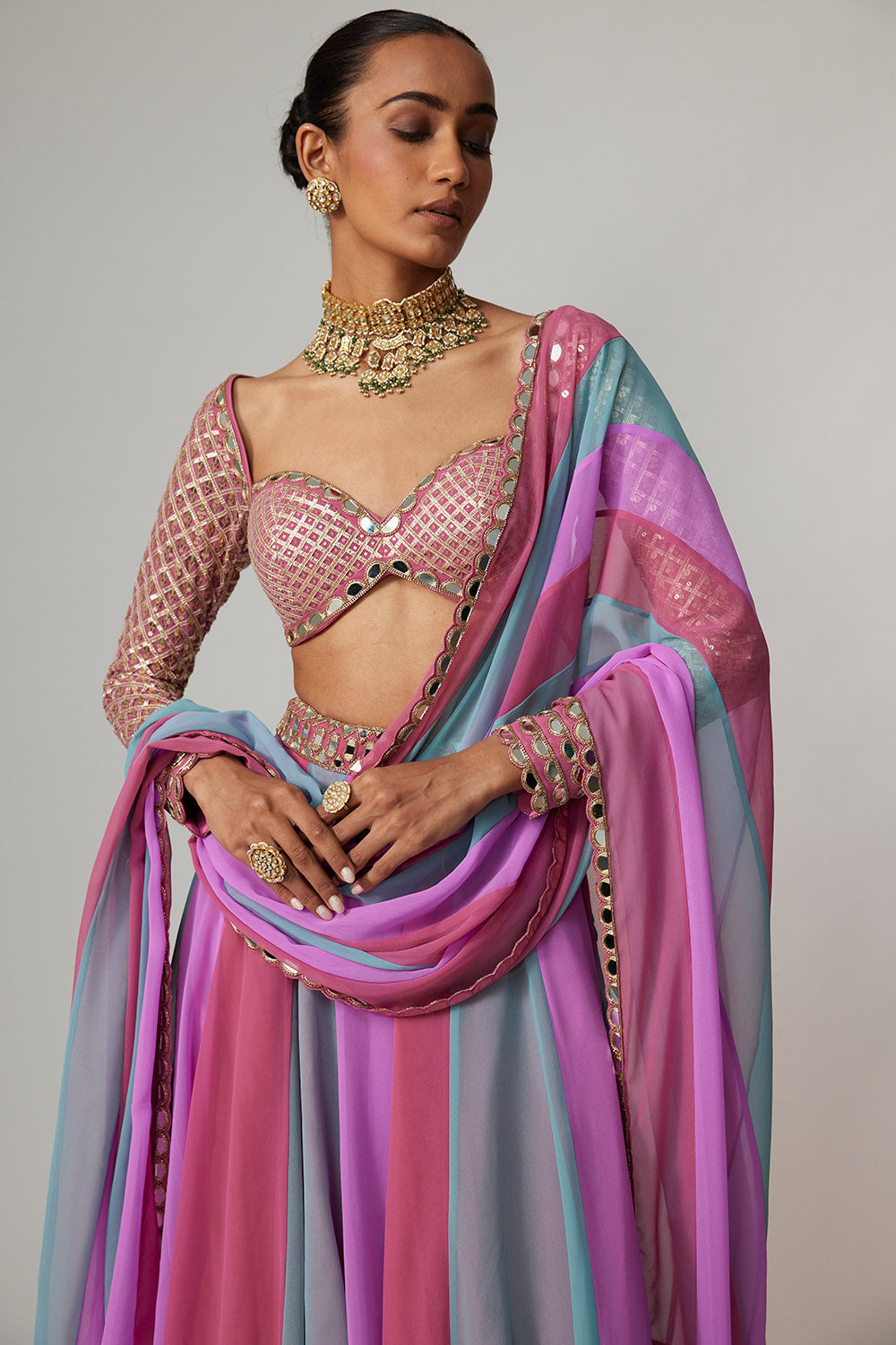 Mauve Multicolour Lehenga Pants Set