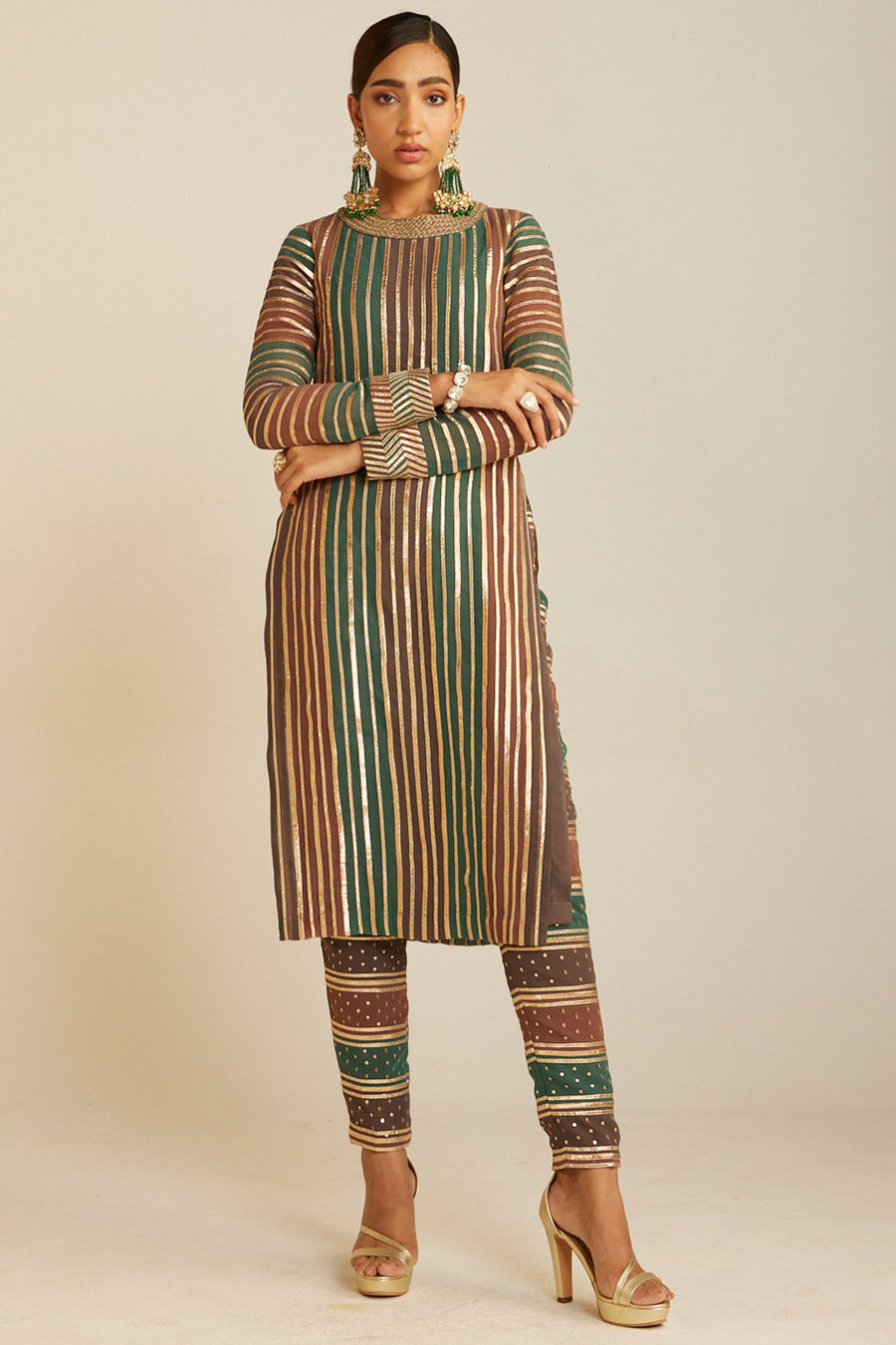 Mud Green Straight Kurta Pant Set