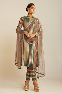 Mud Green Round Neck Straight Kurta Pant Set