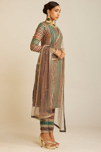 Mud Green Round Neck Straight Kurta Pant Set