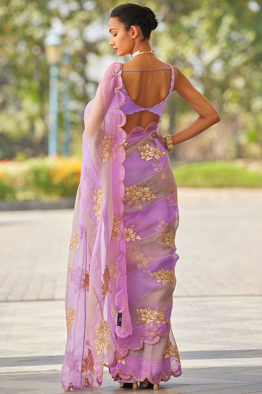 Mauve Multicolor Flower Saree Set