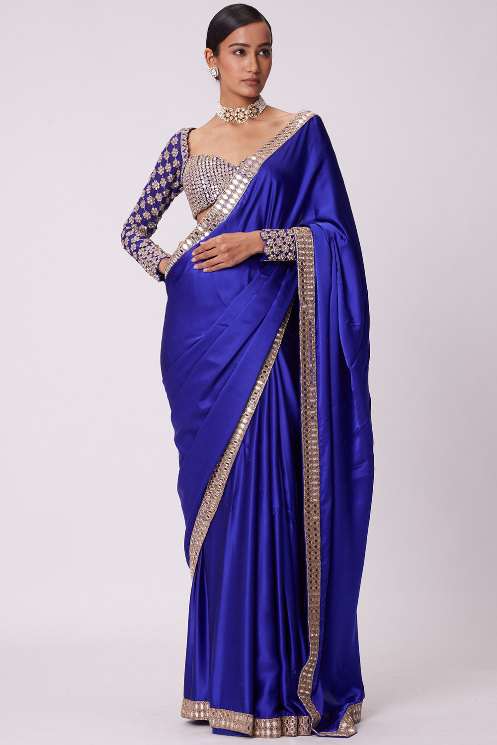 Persian Blue Satin Saree Set