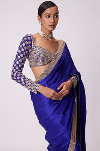 Persian Blue Satin Saree Set