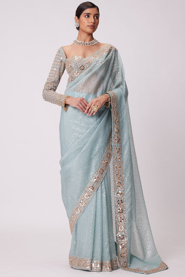 Powder Blue Organza Saree Set