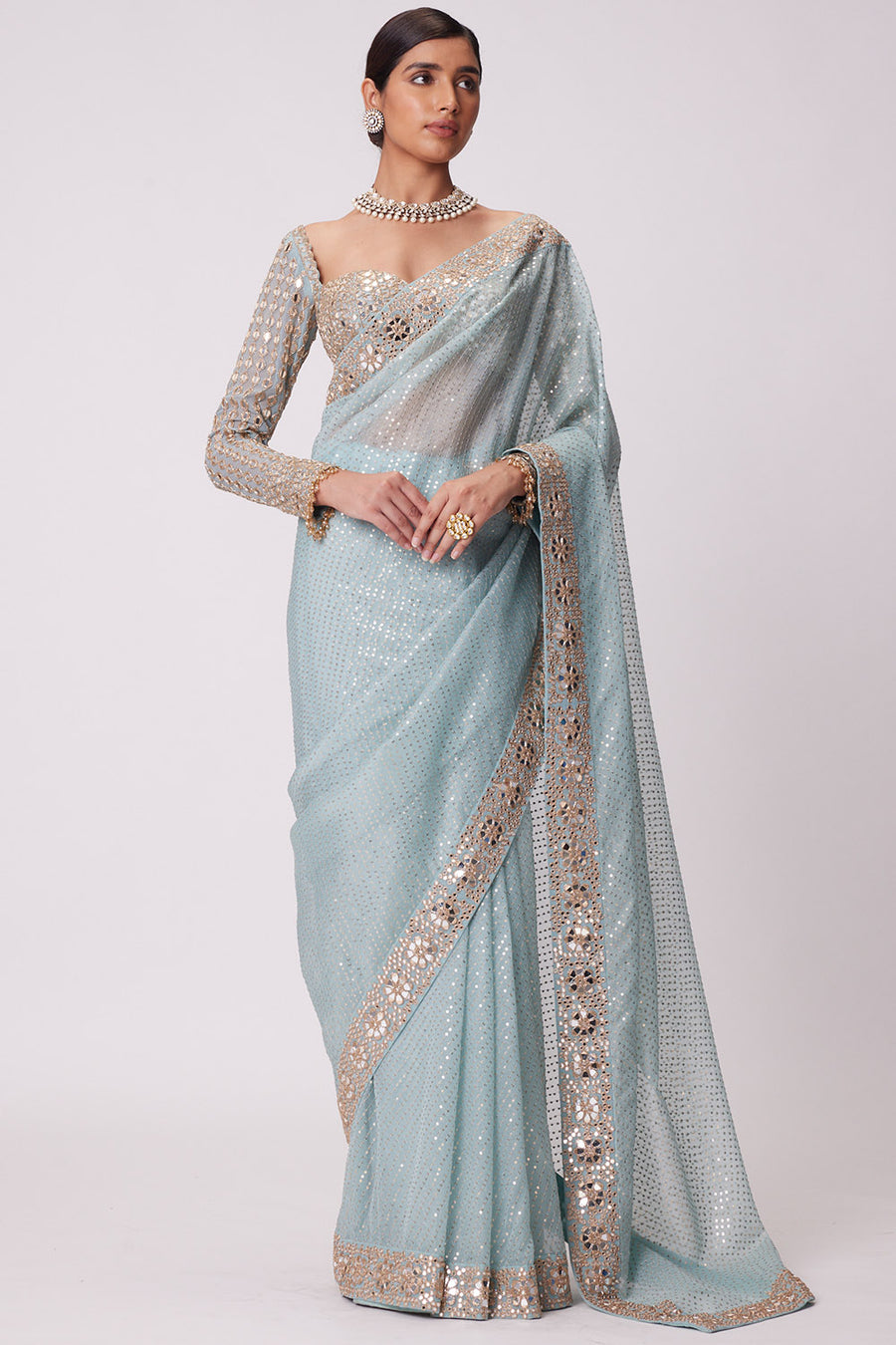 Powder Blue Organza Saree Set