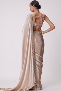 Light Beige Satin Saree Set