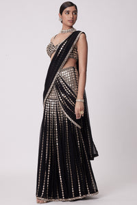 Black Pre Draped Saree Set