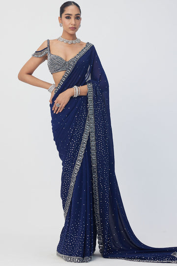 Deep Blue Embroidered Saree