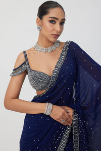 Deep Blue Embroidered Saree