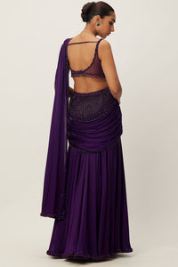 Purple Pre Draped Saree Set