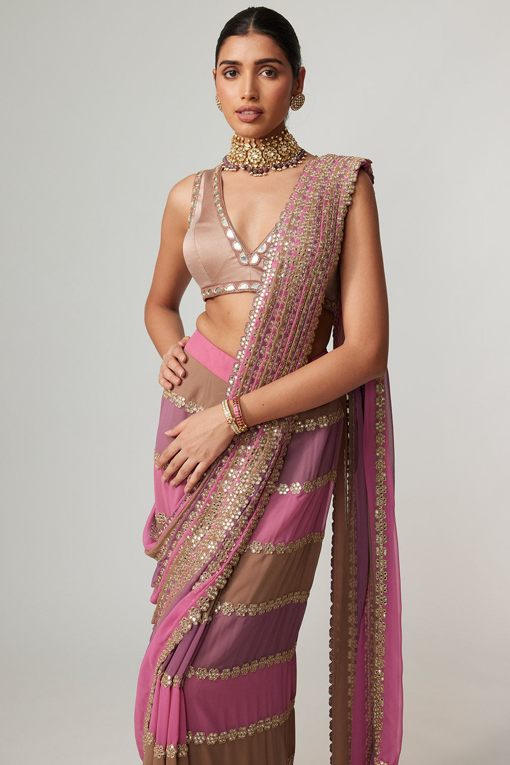 Mud Mauve Multicolour Saree