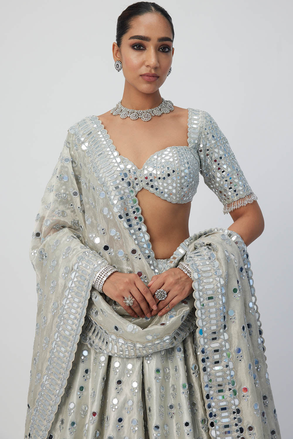 Silver Shimmer Organza Lehenga Set