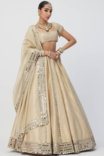 Golden Shimmer Organza Linear Lehenga Set