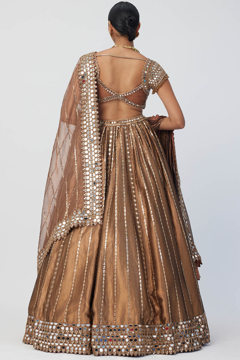 Copper Shimmer Organza Linear Lehenga Set