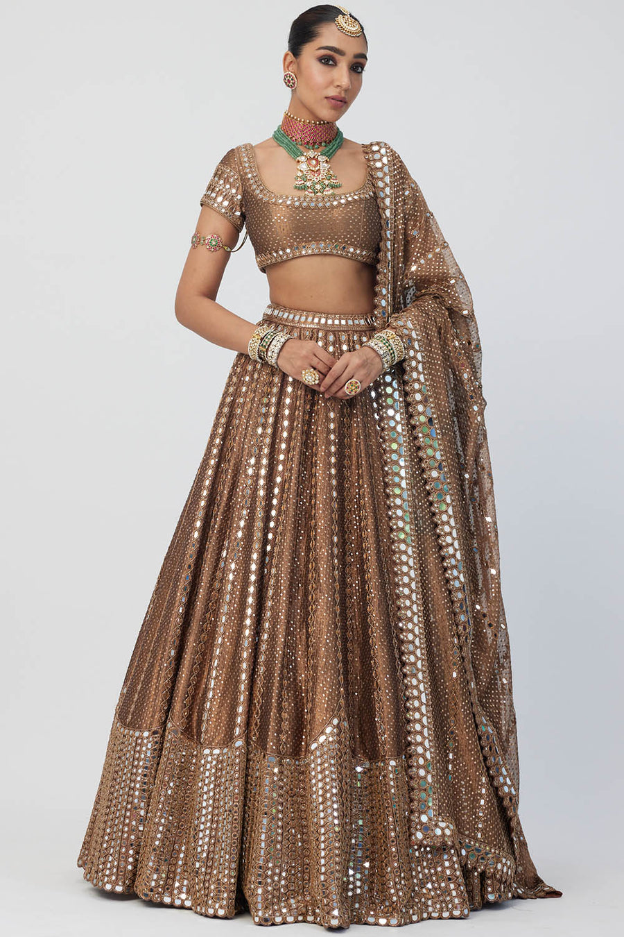 Copper Shimmer Organza Sequins Lehenga Set