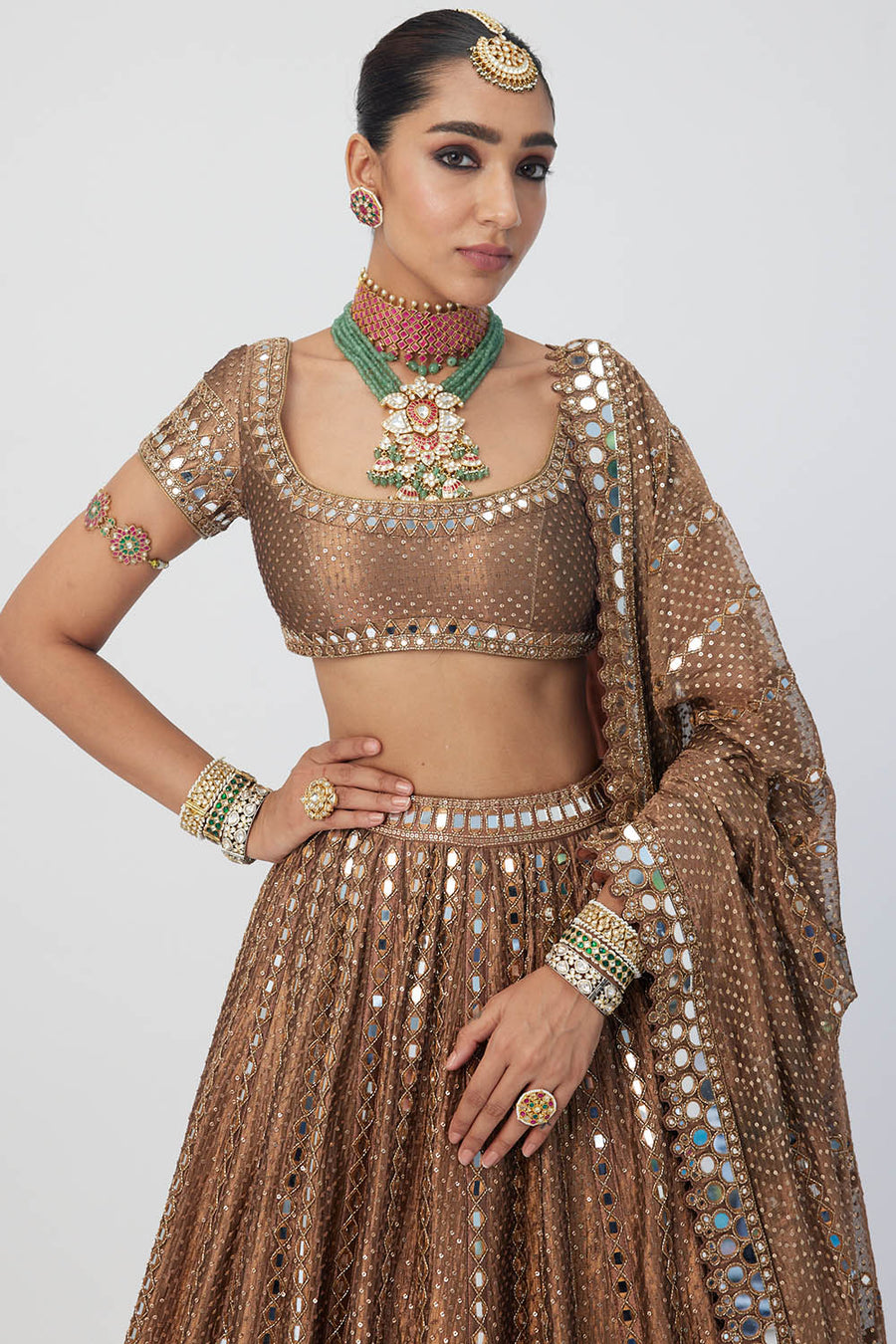 Copper Shimmer Organza Sequins Lehenga Set