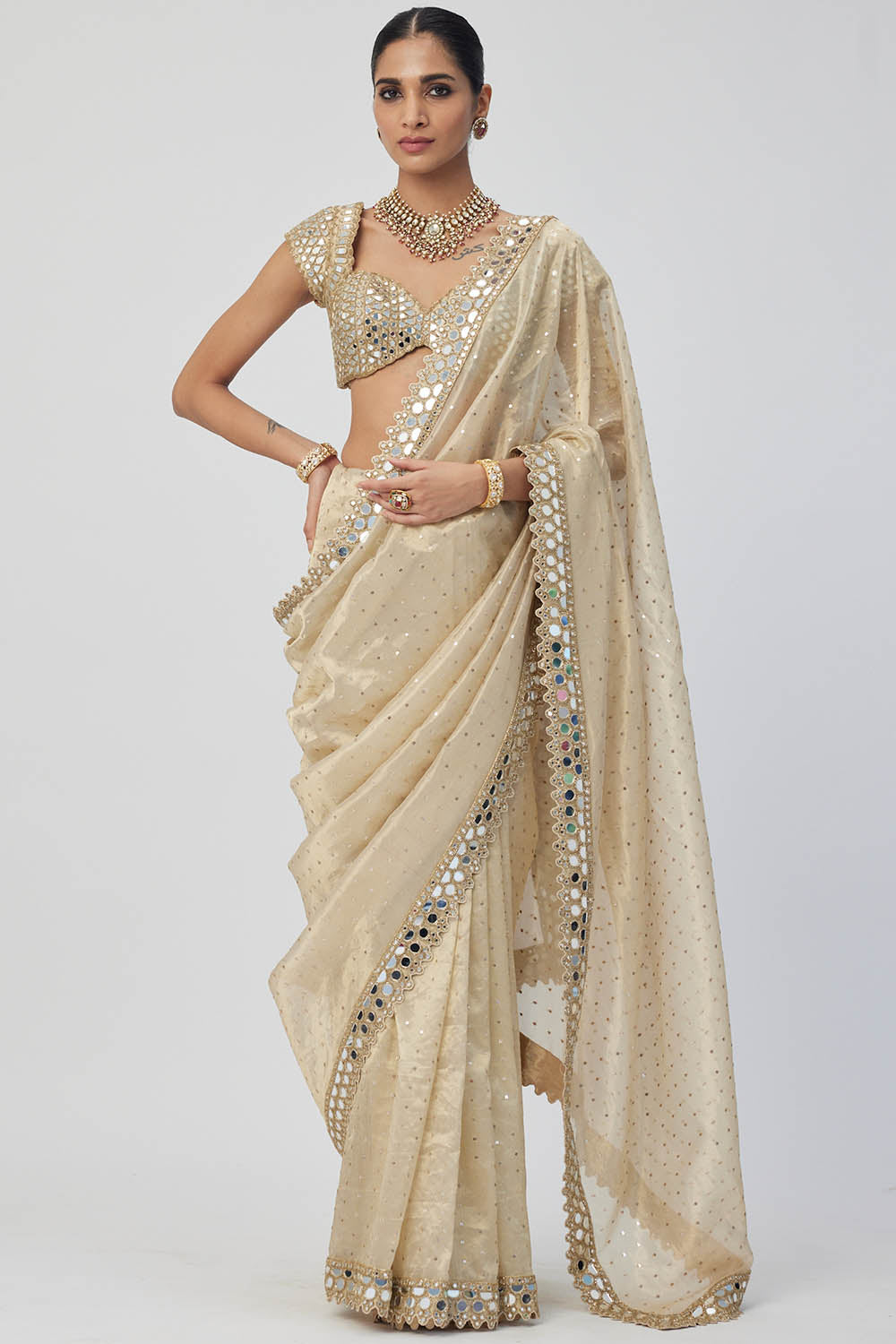 Golden Shimmer Organza Saree Set (Copy)